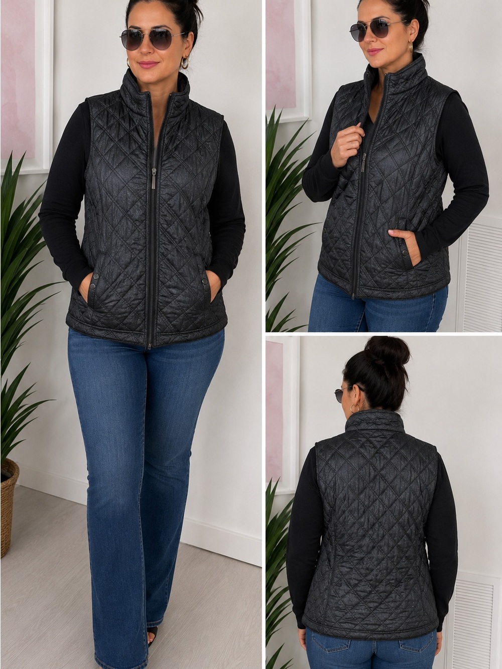 Quilted Sleeveless Vest - Black